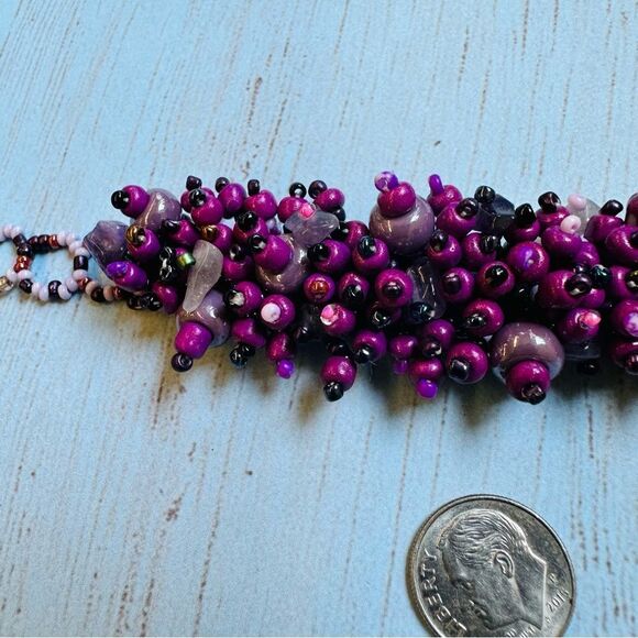 Purple Bead and Stone Chip Cha Cha Bracelet - Picture 2 of 5